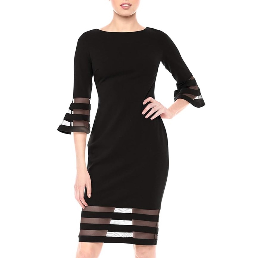 NWT Calvin Klein Women's Bell Sleeve Sheath with Sheer Inserts Dress 6